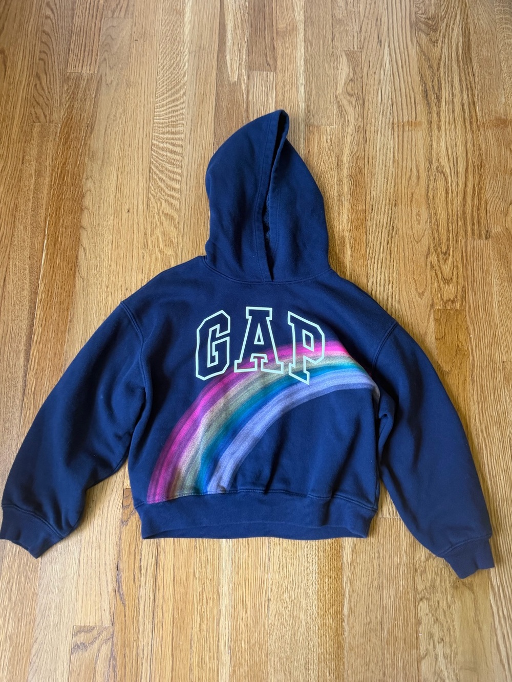 GAP Girls Cropped Navy Hoodie with Multicolor Rainbow, Large (10/11)